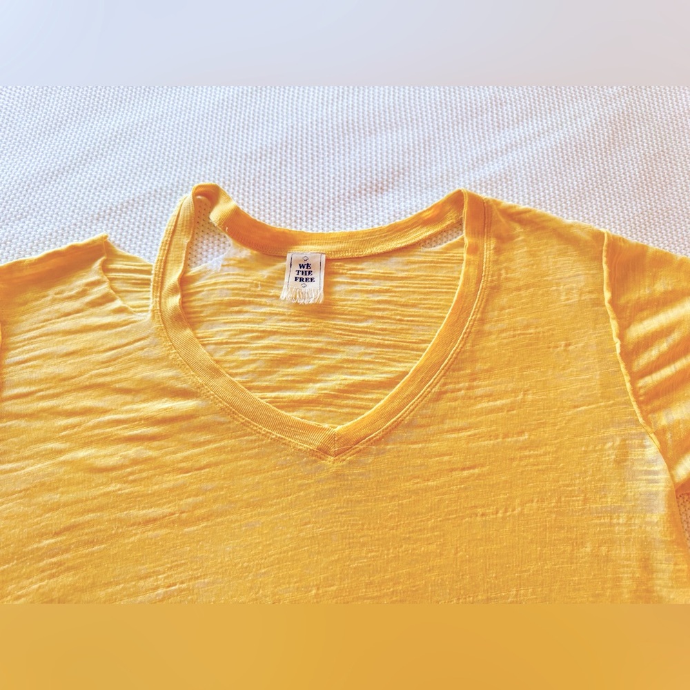 FREE PEOPLE We The Free Burnout Boyfriend T-shirt Yellow Short Sleeve CutOut Tee - Picture 15 of 16